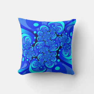 Shades of Blue Modern Abstract Fractal Art Cushion