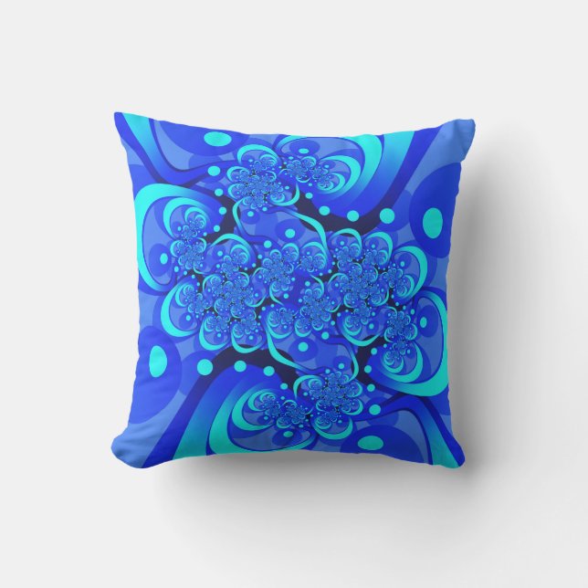 Shades of Blue Modern Abstract Fractal Art Cushion (Front)