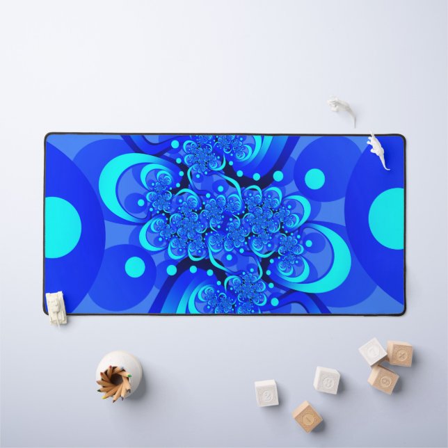 Shades of Blue Modern Abstract Fractal Art Desk Mat (Kids Table)