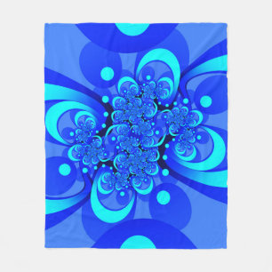Shades of Blue Modern Abstract Fractal Art Fleece Blanket