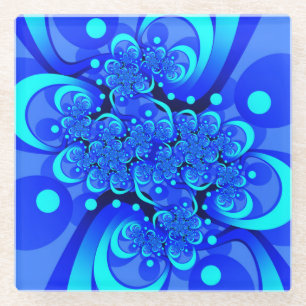 Shades of Blue Modern Abstract Fractal Art Glass Coaster