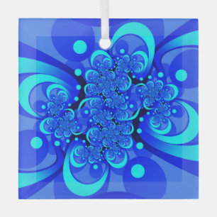 Shades of Blue Modern Abstract Fractal Art Glass Tree Decoration