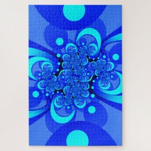 Shades of Blue Modern Abstract Fractal Art Jigsaw Puzzle