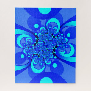 Shades of Blue Modern Abstract Fractal Art Jigsaw Puzzle
