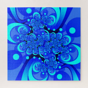 Shades of Blue Modern Abstract Fractal Art Jigsaw Puzzle
