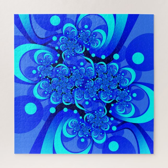 Shades of Blue Modern Abstract Fractal Art Jigsaw Puzzle (Vertical)