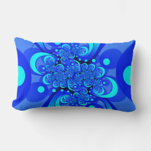 Shades of Blue Modern Abstract Fractal Art Lumbar Cushion