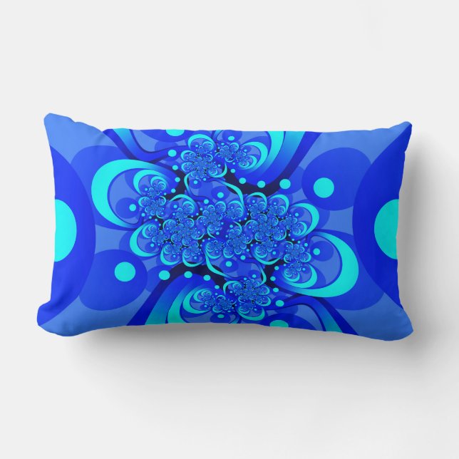 Shades of Blue Modern Abstract Fractal Art Lumbar Cushion (Front)
