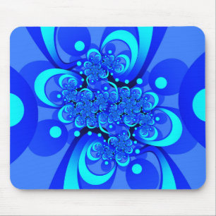 Shades of Blue Modern Abstract Fractal Art Mouse Pad