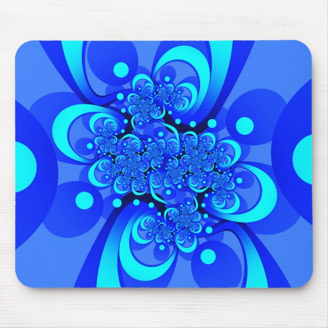 Shades of Blue Modern Abstract Fractal Art Mouse Pad (Front)