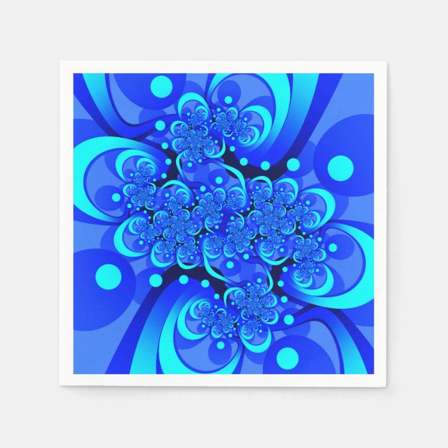Shades of Blue Modern Abstract Fractal Art Napkin (Front)