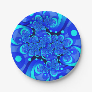 Shades of Blue Modern Abstract Fractal Art Paper Plate