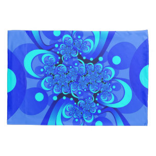 Shades of Blue Modern Abstract Fractal Art Pillowcase