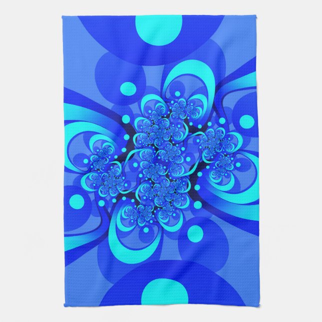 Shades of Blue Modern Abstract Fractal Art Tea Towel (Vertical)