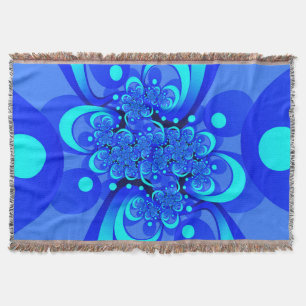 Shades of Blue Modern Abstract Fractal Art Throw Blanket