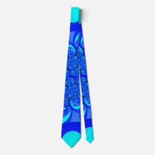 Shades of Blue Modern Abstract Fractal Art Tie