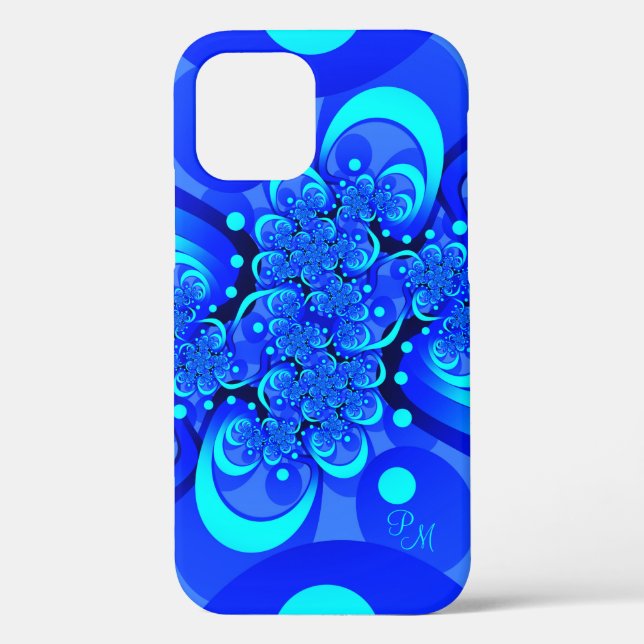 Shades of Blue, Modern Abstract Fractal  Initials Case-Mate iPhone Case (Back)