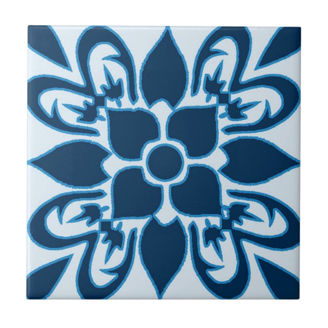 Shades of Blue Moroccan Patterned Tile (Front)