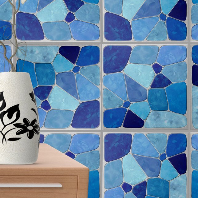 Shades of Blue Mosaic abstract art Ceramic Tile (Creator Uploaded)