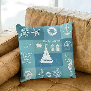Shades of Blue Nautical Beach House  Cushion