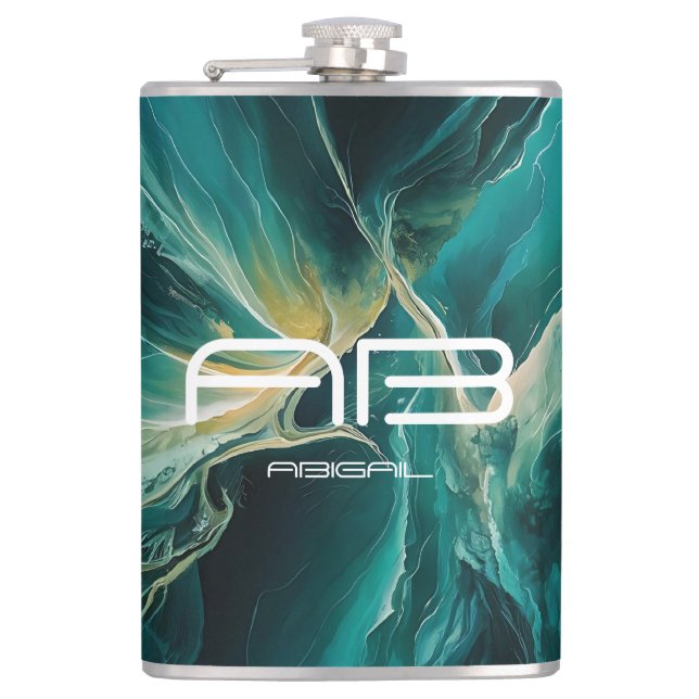 Shades of Blue: Ocean Dreams Personalizable Hip Flask (Front)