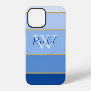 Shades of Blue Ombre Colour Block Monogrammed iPhone 12 Case