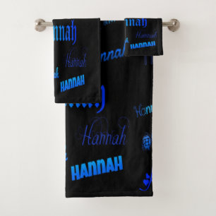 Shades of Blue on Black - Hannah Bath Towel Set