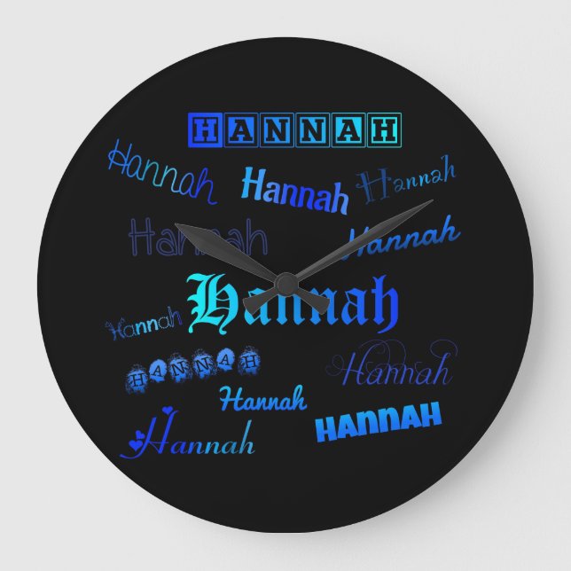 Shades of Blue on Black - Hannah Large Clock (Front)