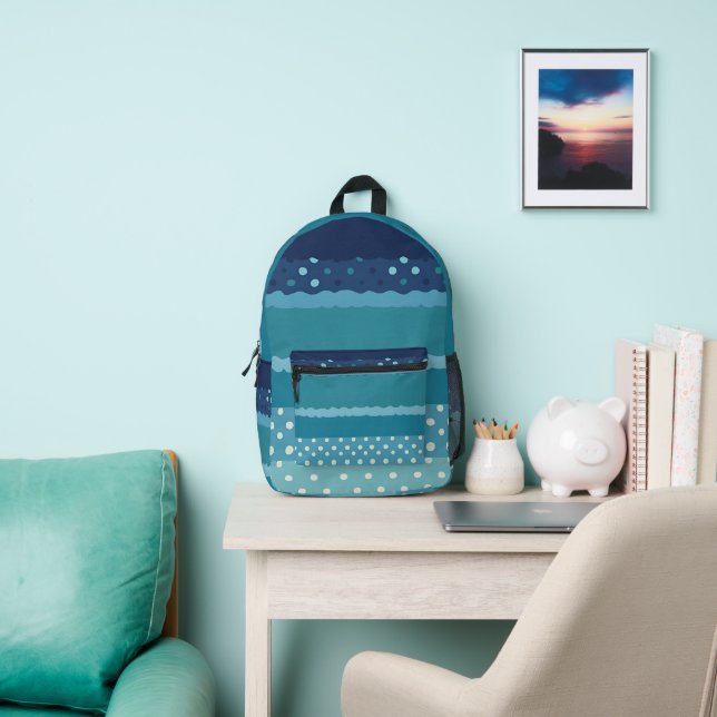 Shades of Blue Polka Dots Backpack (Insitu)