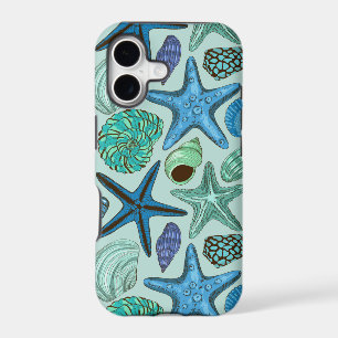 Shades Of Blue Seashells And Starfish Pattern