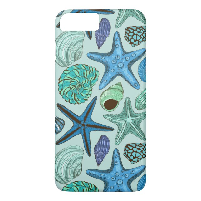 Shades Of Blue Seashells And Starfish Pattern Case-Mate iPhone Case (Back)