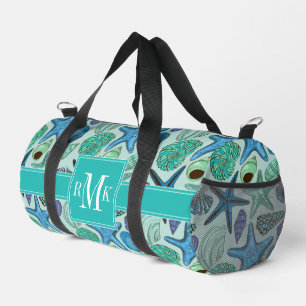 Shades Of Blue Seashells And Starfish Pattern Duffle Bag