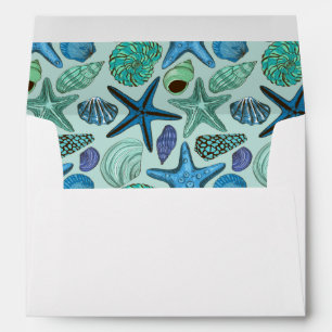 Shades Of Blue Seashells And Starfish Pattern Envelopes