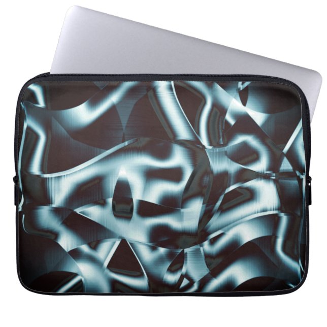 Shades of blue silver on abstract tapes up dark  t laptop sleeve (Front)