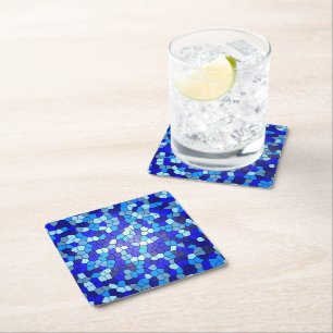 Shades of Blue Stained Glass by Shirley Taylor Square Paper Coaster