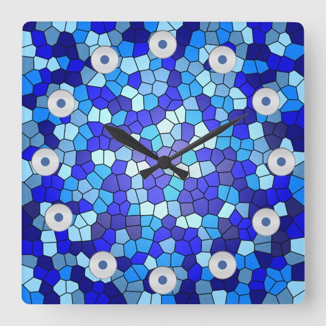 Shades of Blue Stained Glass by Shirley Taylor Square Wall Clock (Front)