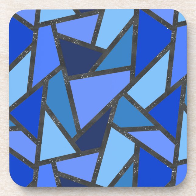 Shades of blue stained glass pattern coaster (Front)