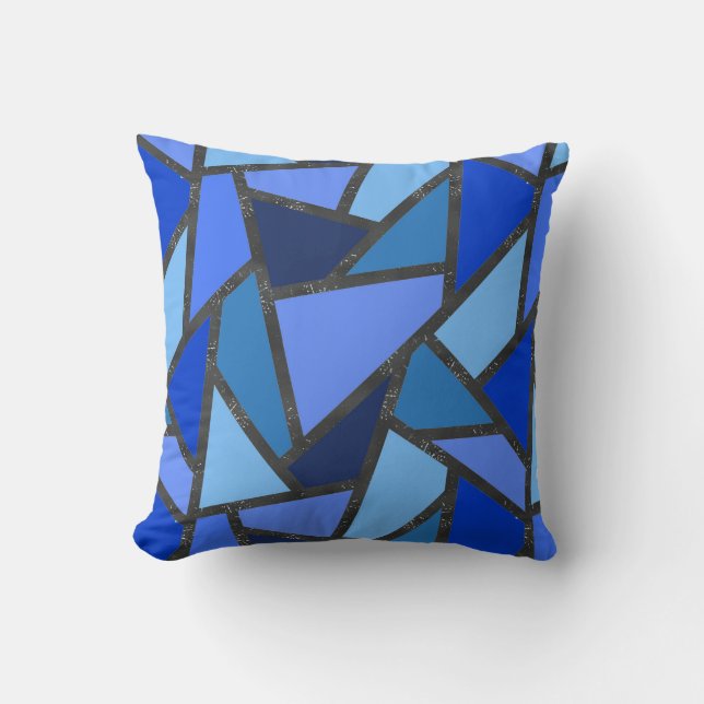 Shades of blue stained glass pattern cushion (Front)
