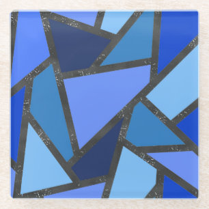 Shades of blue stained glass pattern glass coaster