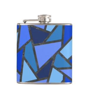 Shades of blue stained glass pattern hip flask