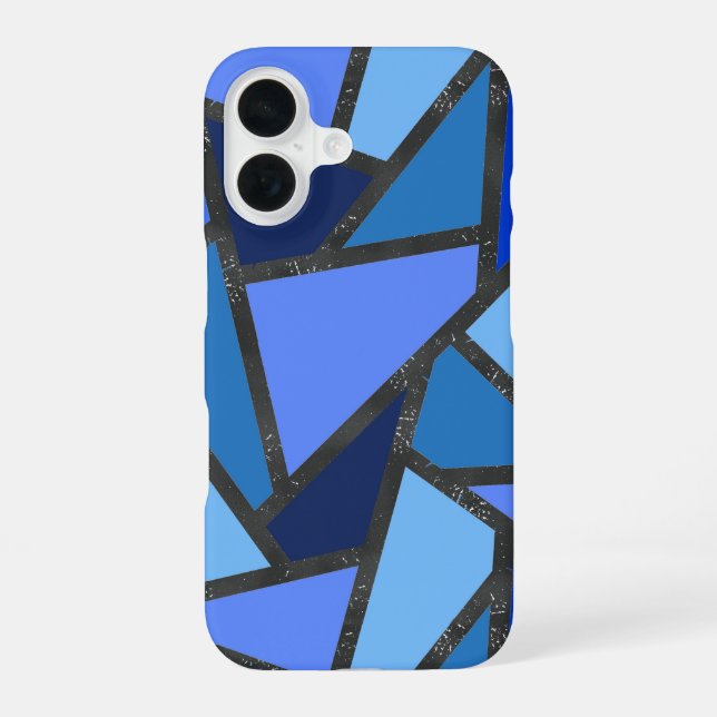 Shades of blue stained glass pattern iPhone 16 case (Back)