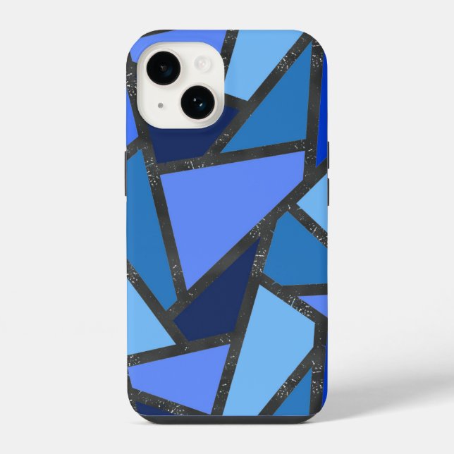 Shades of blue stained glass pattern iPhone case (Back)