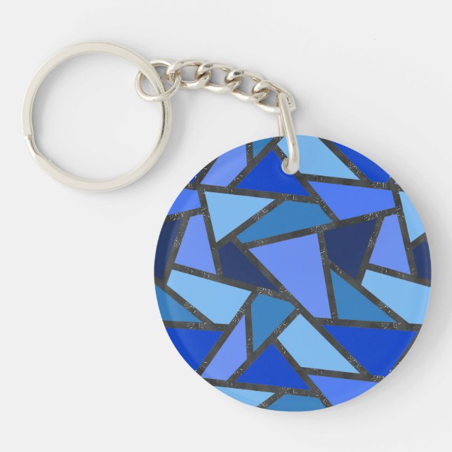 Shades of blue stained glass pattern key ring (Front)
