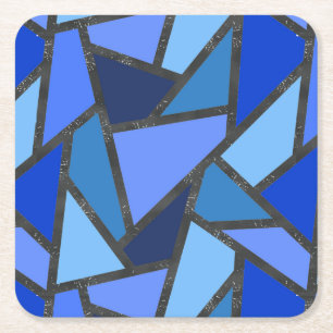 Shades of blue stained glass pattern square paper coaster