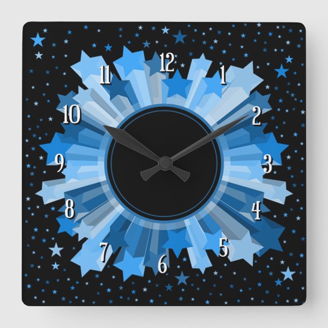 Shades Of Blue Starburst Wall Clock (Front)