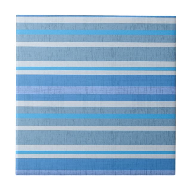 Shades of Blue Striped Ceramic Tile (Front)