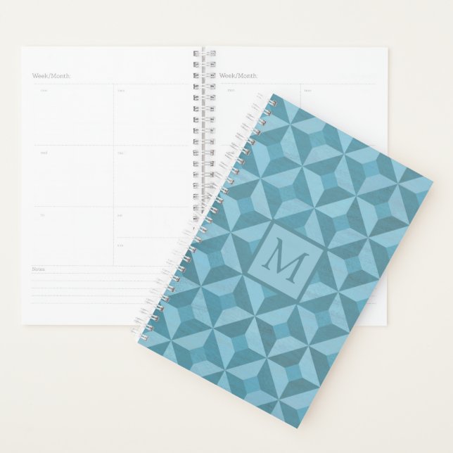 Shades of Blue Stylish Geometric Monogram Planner (Display)