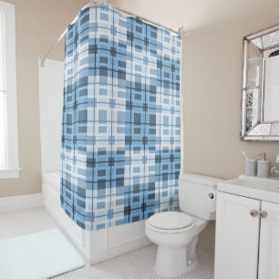 Shades of Blue Stylish Geometric Pattern Shower Curtain
