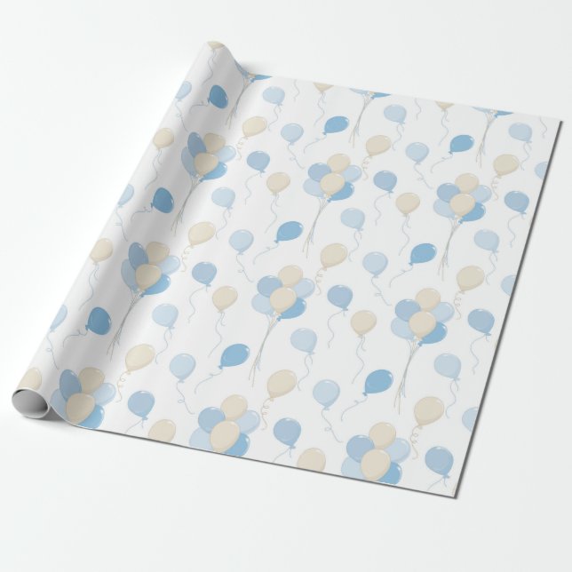 SHADES OF BLUE & TAN BALLOONS WRAPPING PAPER (Unrolled)