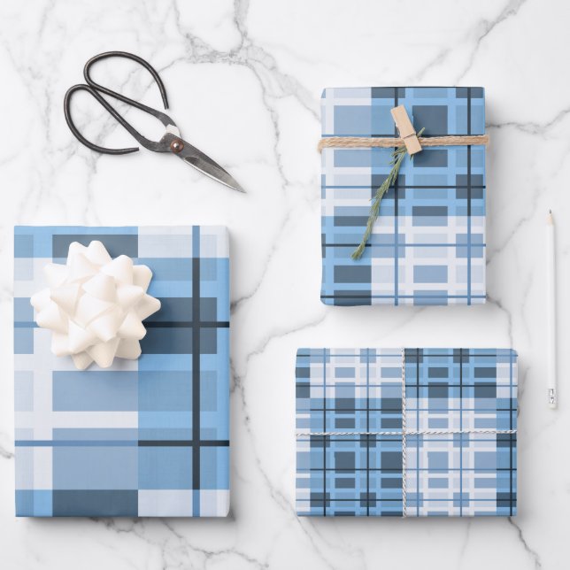 Shades of Blue Traditional Geometric Pattern Wrapping Paper Sheet (Front)